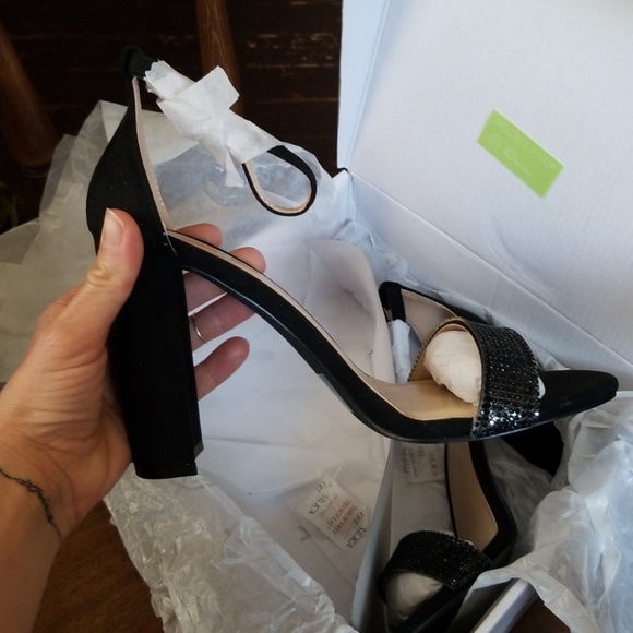 Amina Black Vegan Suede Rinestone Ankle Strap Heel - Picture 4 of 4